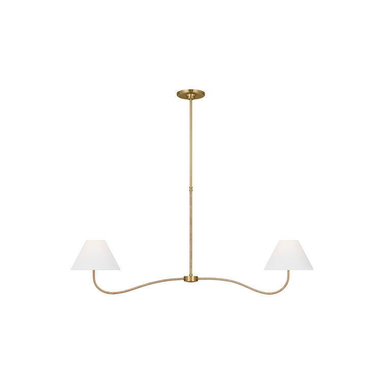 Burnished Brass Linear Chandelier with White Linen Shades
