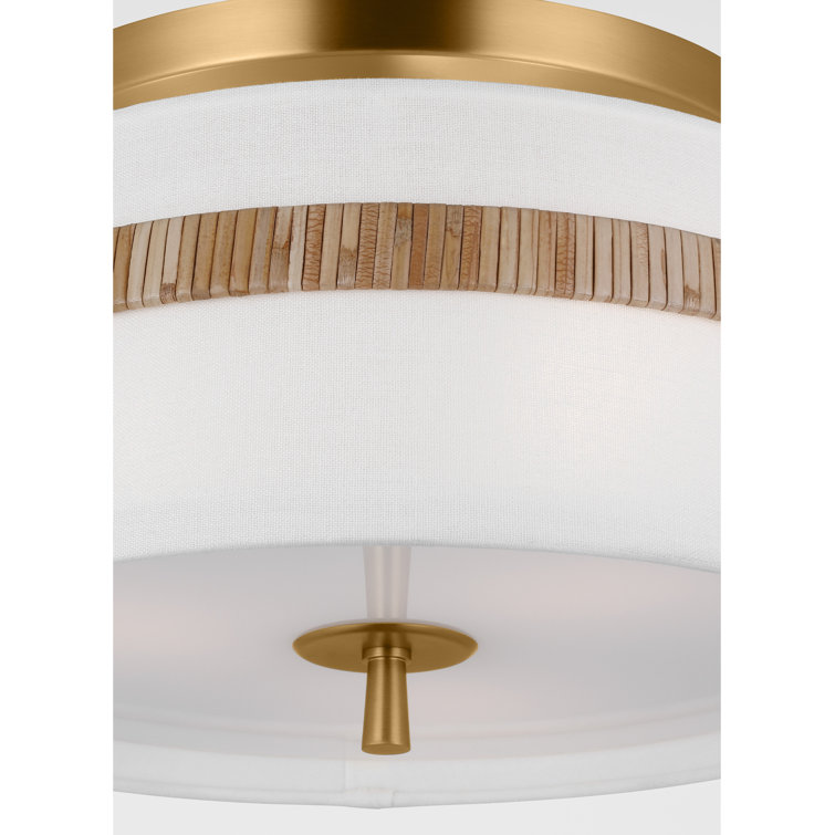 Gold Rattan and Glass LED Drum Flush Mount Light