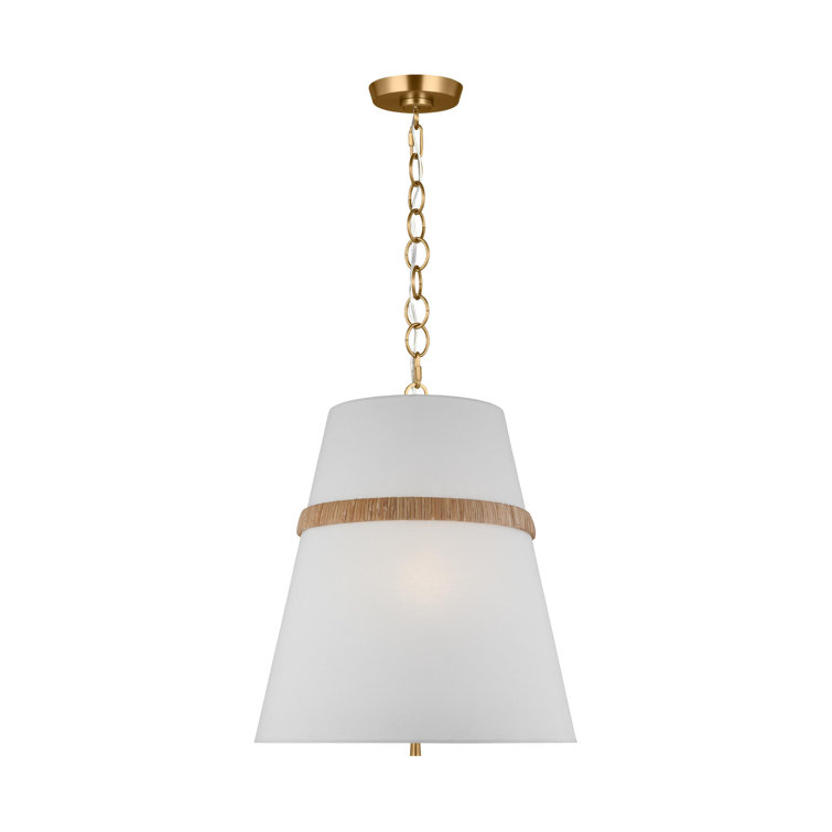Rattan and White Linen 3-Light Pendant with Glass Diffuser