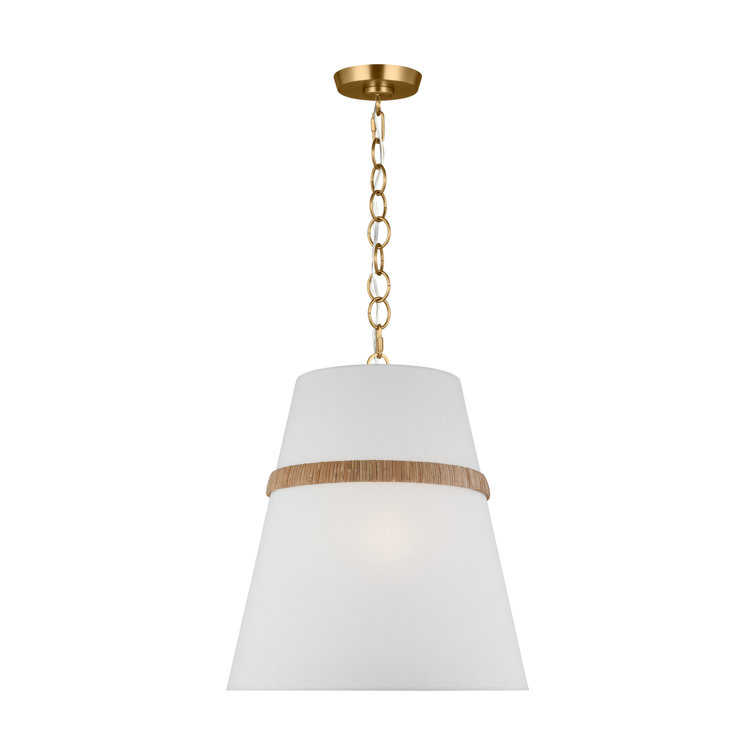Rattan and White Linen 3-Light Pendant with Glass Diffuser