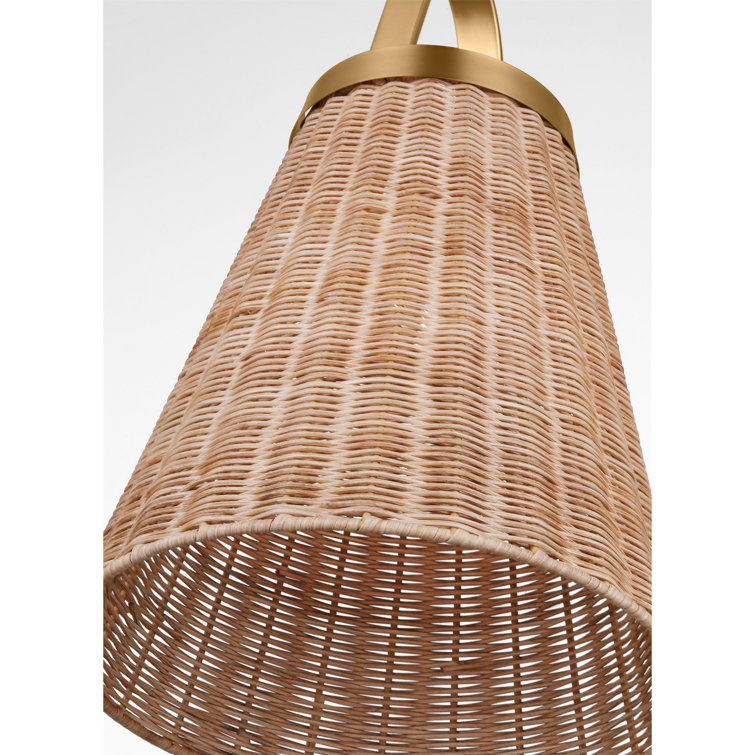 Burnished Brass and Blonde Rattan Conical Pendant Light