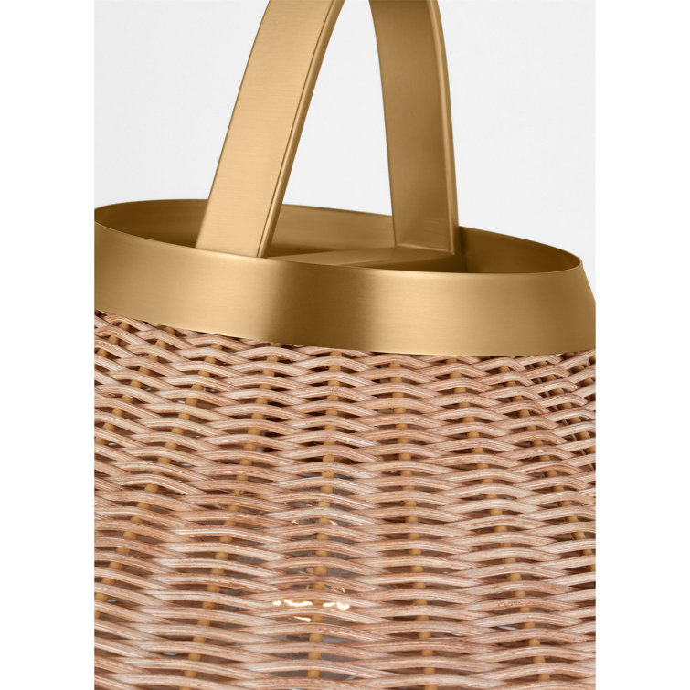 Burnished Brass and Blonde Rattan Conical Pendant Light