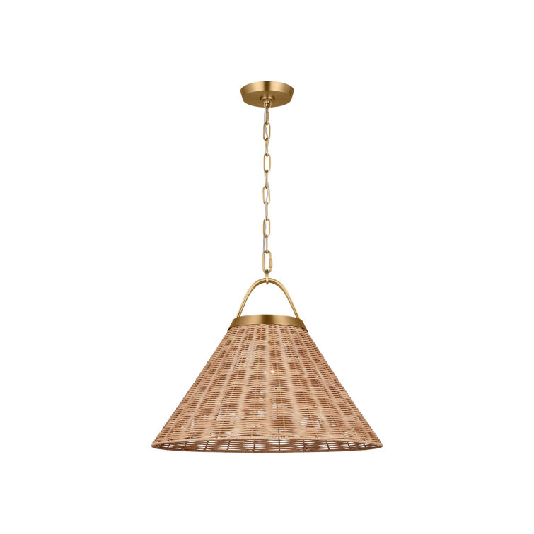 Whitby Burnished Brass Pendant with Blonde Rattan Shade