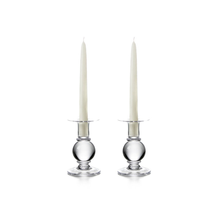 Handmade Clear Glass Taper Candlestick Set with Candles