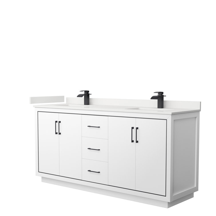 72" White Double Bathroom Vanity with Quartz Top