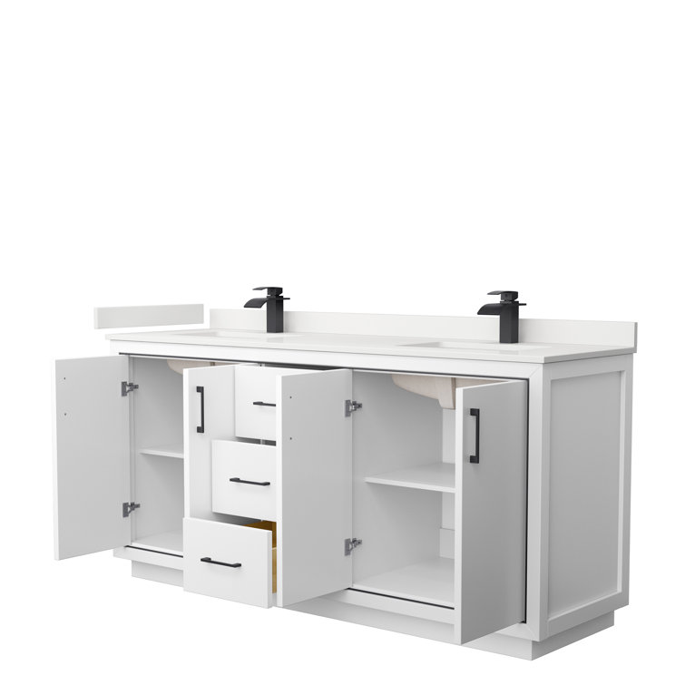 72" White Double Bathroom Vanity with Quartz Top