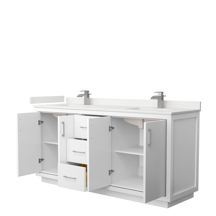 72" White Double Bathroom Vanity with Quartz Top