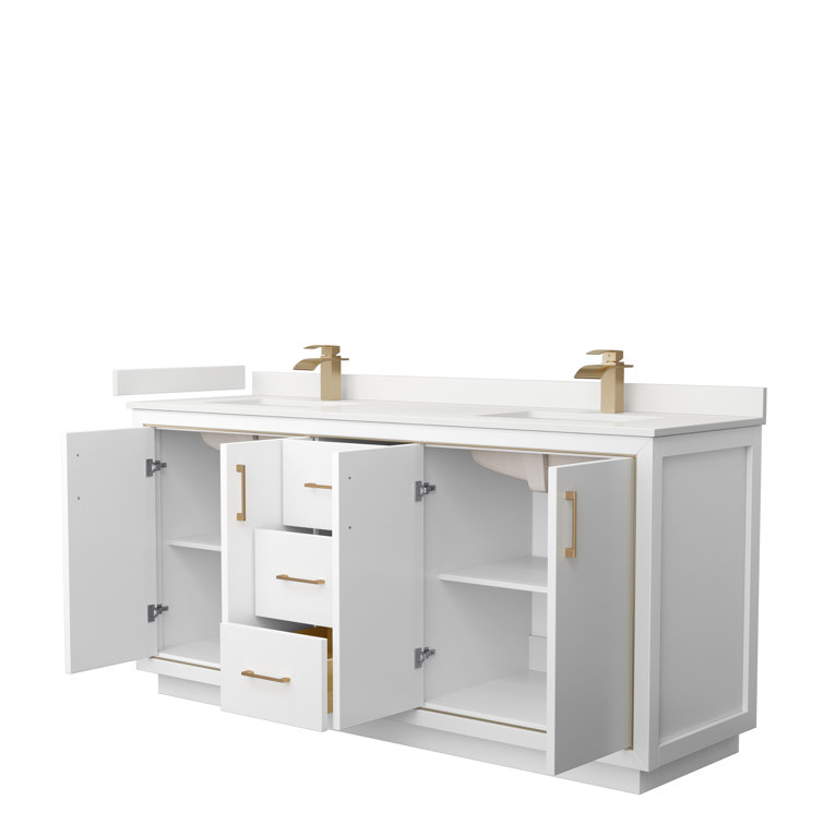 72" White Double Bathroom Vanity with Quartz Top