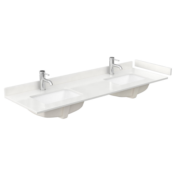 White Double Freestanding Bathroom Vanity with Gold Hardware and Quartz Top
