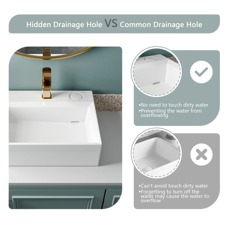 20.5'' White Ceramic Rectangular Vessel Bathroom Sink