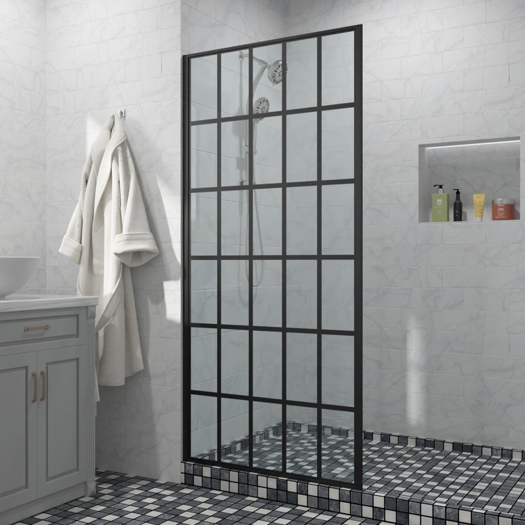 34'' Matte Black Frameless Fixed Shower Door with Clear Glass