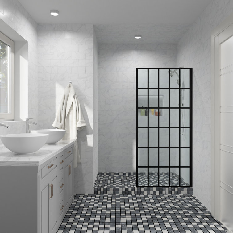 34'' Matte Black Frameless Fixed Shower Door with Clear Glass