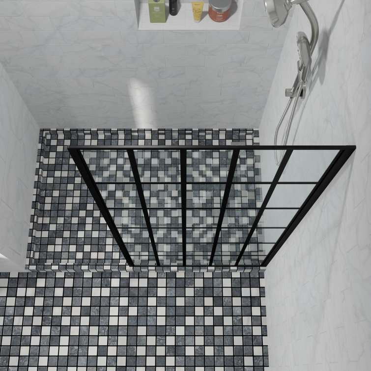 34'' Matte Black Frameless Fixed Shower Door with Clear Glass