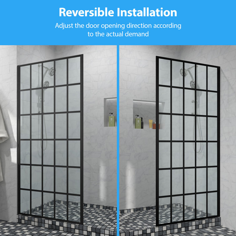 34'' Matte Black Frameless Fixed Shower Door with Clear Glass