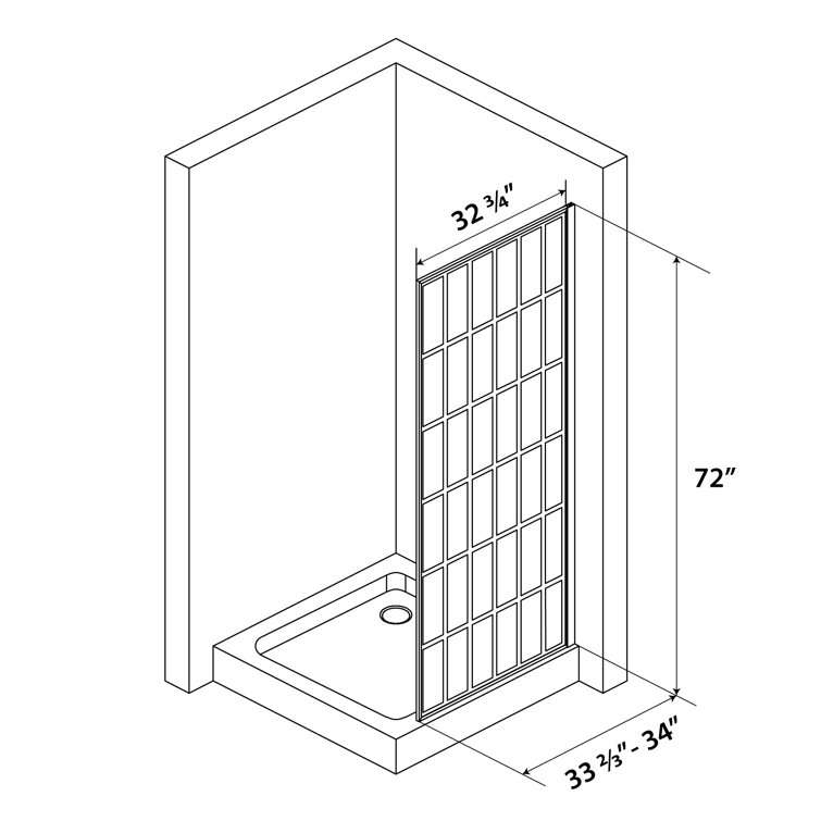34'' Matte Black Frameless Fixed Shower Door with Clear Glass
