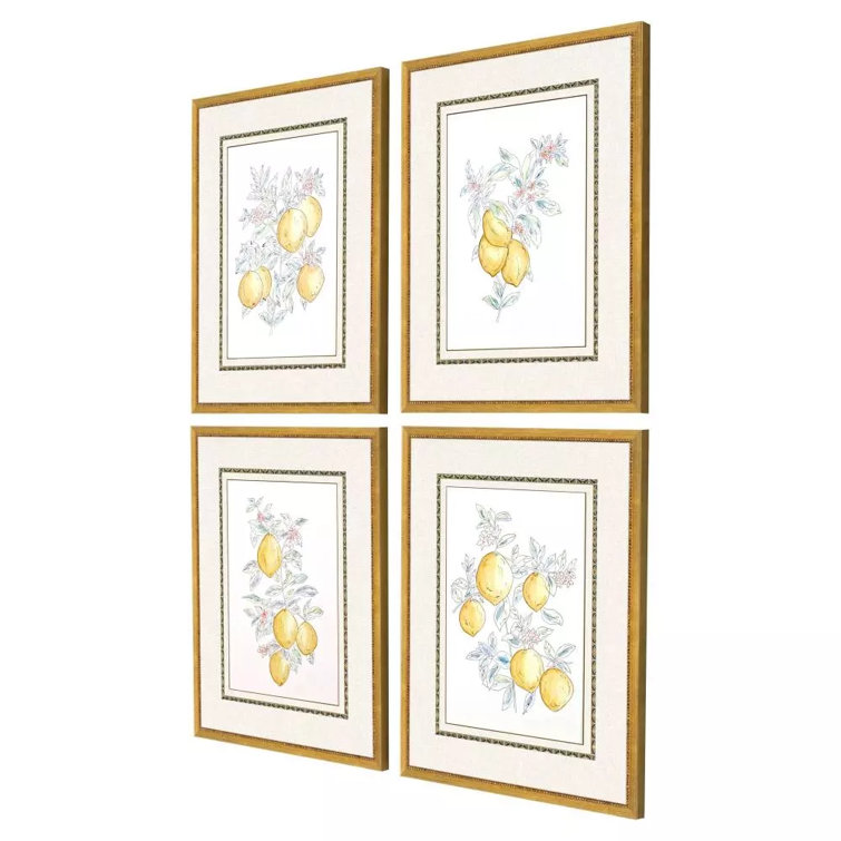 Citrus Fresh Hand-Painted Gold Framed Wall Art Set
