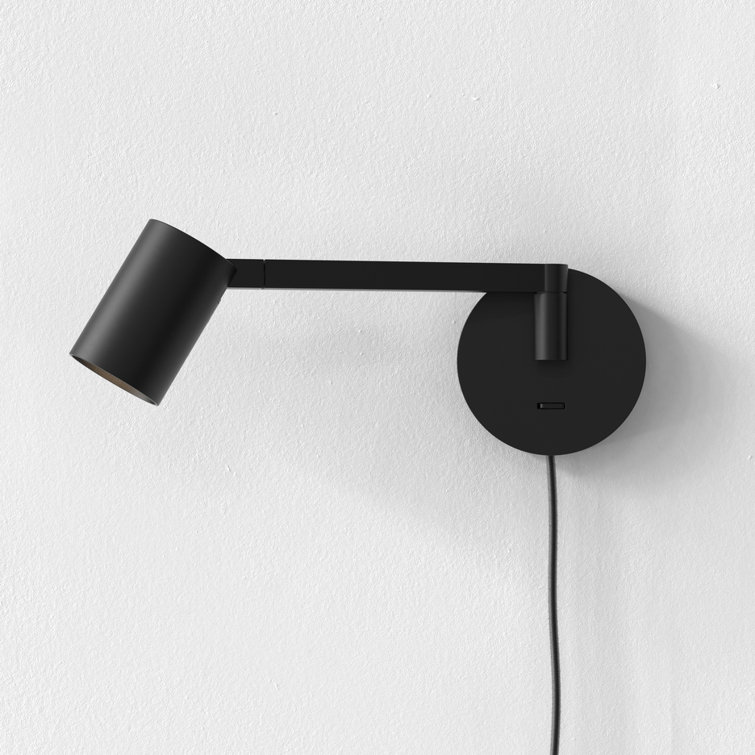 Matt Black Adjustable Swing Arm Plug-In Wall Light
