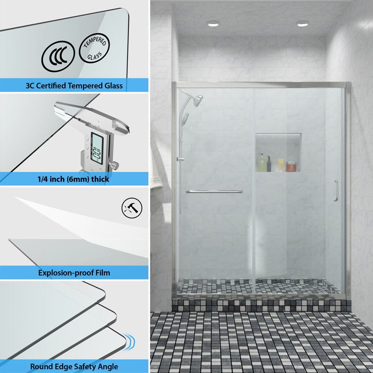 Chrome 48'' x 72'' Frameless Sliding Tempered Glass Shower Door