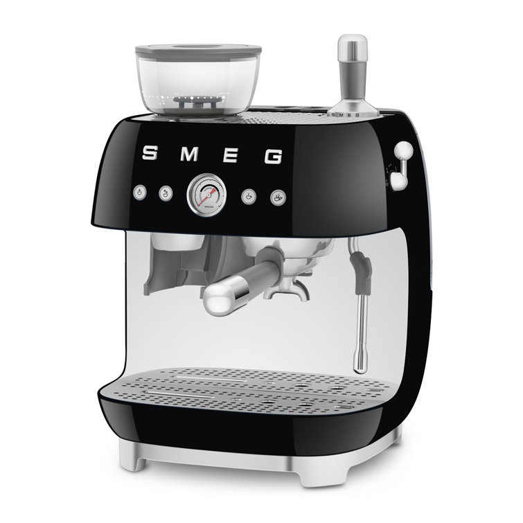 Black Semi-Automatic Espresso Machine with Grinder and Steam Wand