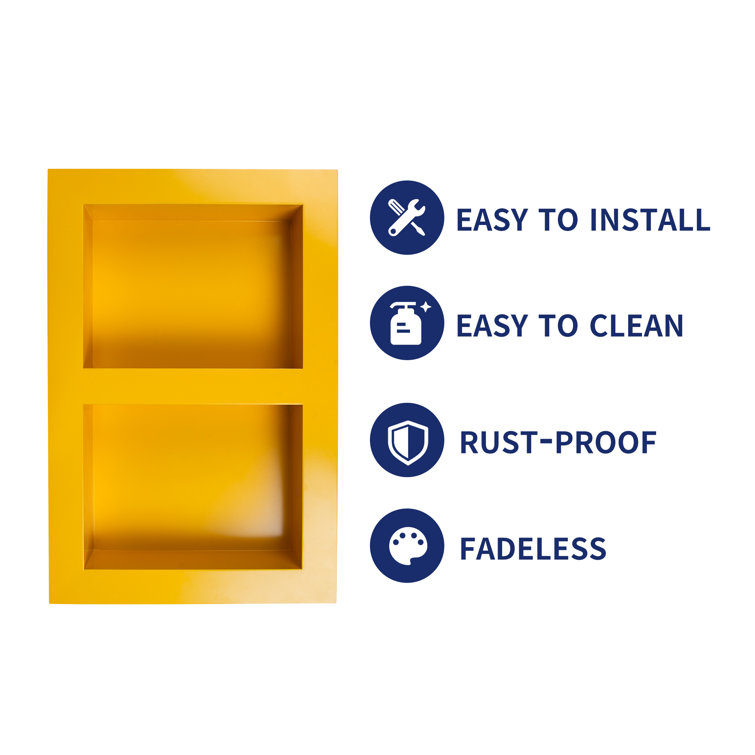 Yellow Stainless Steel Double Shelf Wall Niche for Shower