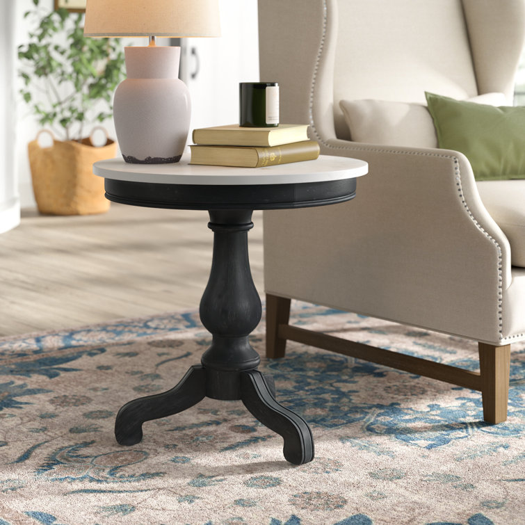 Aberdale Round Weathered Black Mahogany and Marble End Table