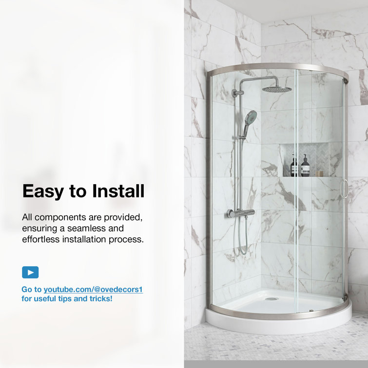 Breeze 38'' Round Nickel Framed Clear Glass Shower Kit with Base