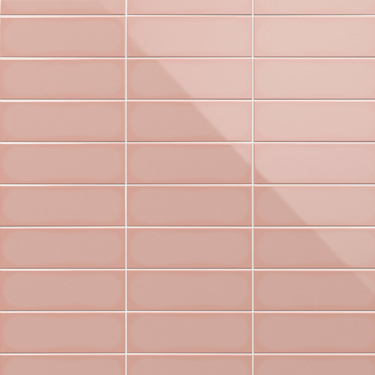 Pink Polished Porcelain Subway Wall Tile 3.93 x 11.81 in