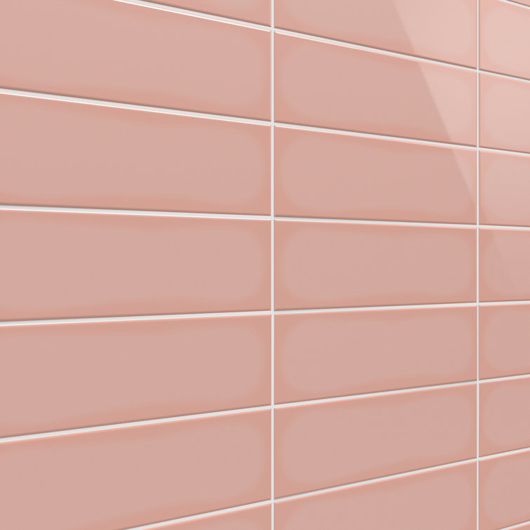 Pink Polished Porcelain Subway Wall Tile 3.93 x 11.81 in