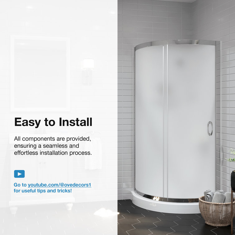 Breeze 34" Frosted Glass Round Sliding Shower Kit with Acrylic Base