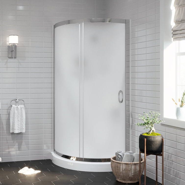 Breeze 34" Frosted Glass Round Sliding Shower Kit with Acrylic Base