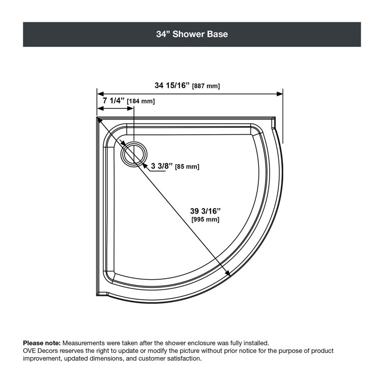 Breeze 34" Frosted Glass Round Sliding Shower Kit with Acrylic Base