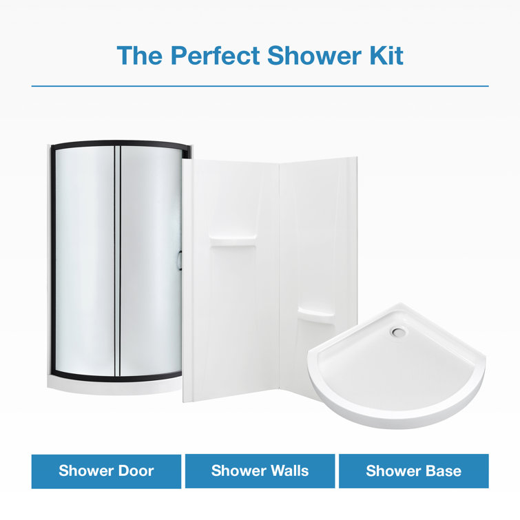 Matte Black Frosted Glass Round Corner Shower Kit