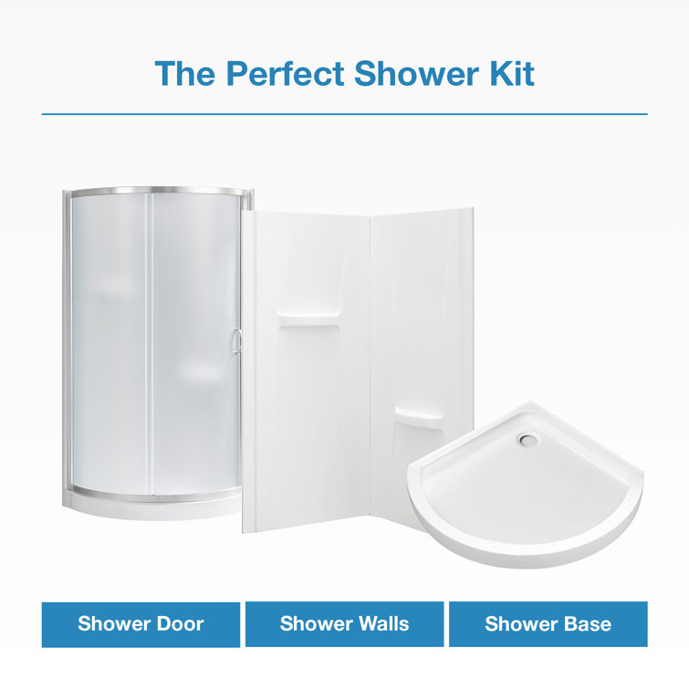 Breeze 34" Frosted Glass Round Corner Shower Kit with Nickel Hardware