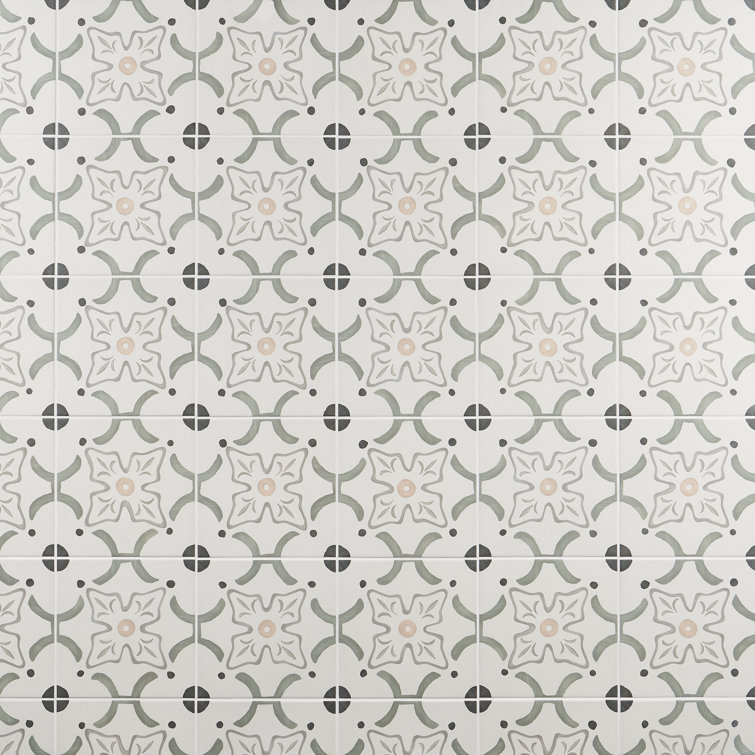 Agave Flora Green and Gray Matte Porcelain Floor and Wall Tile