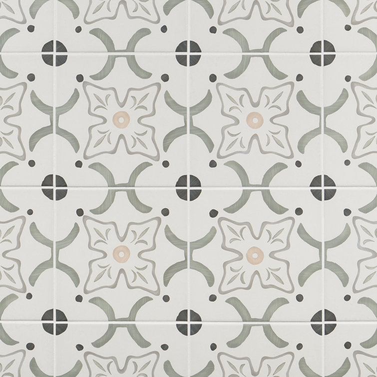 Agave Flora Green and Gray Matte Porcelain Floor and Wall Tile