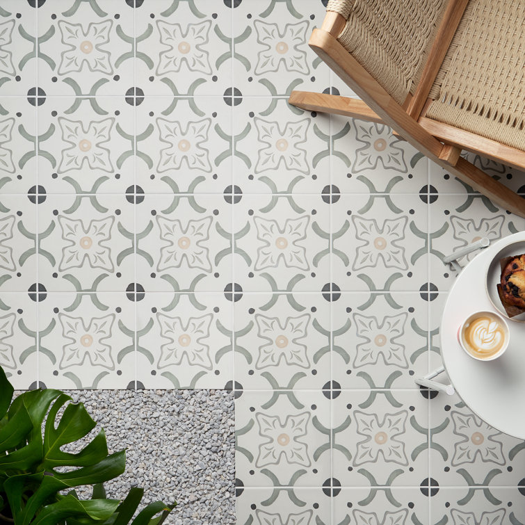 Agave Flora Green and Gray Matte Porcelain Floor and Wall Tile