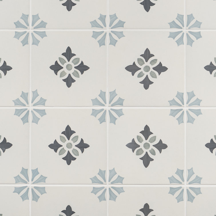 Agave 8.77" Blue and Gray Matte Porcelain Tile