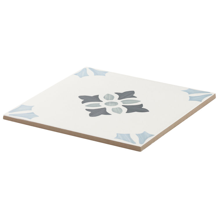 Agave 8.77" Blue and Gray Matte Porcelain Tile