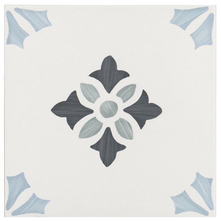 Agave 8.77" Blue and Gray Matte Porcelain Tile