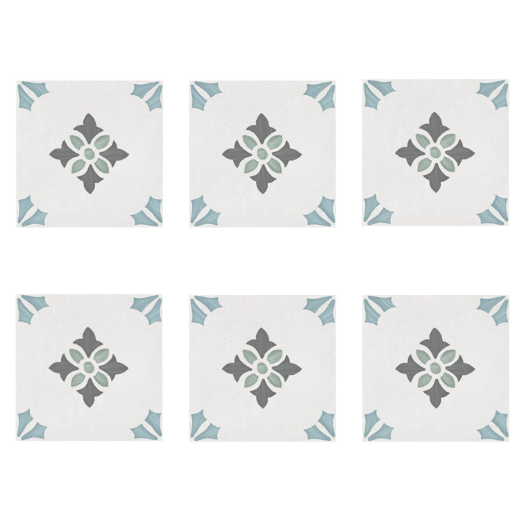 Agave 8.77" Blue and Gray Matte Porcelain Tile