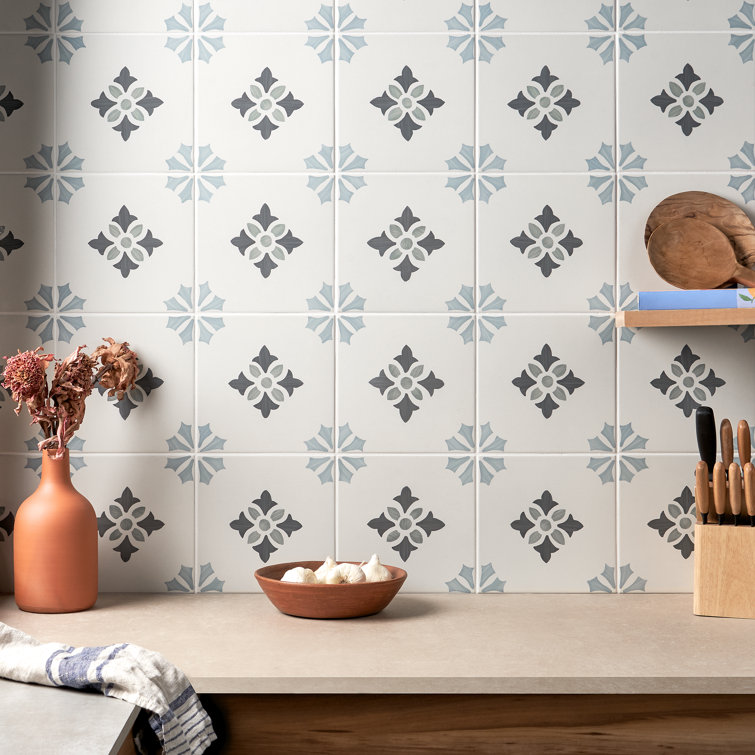 Agave 8.77" Blue and Gray Matte Porcelain Tile
