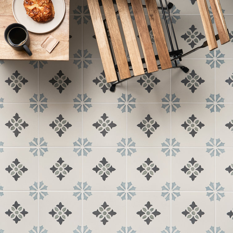 Agave 8.77" Blue and Gray Matte Porcelain Tile