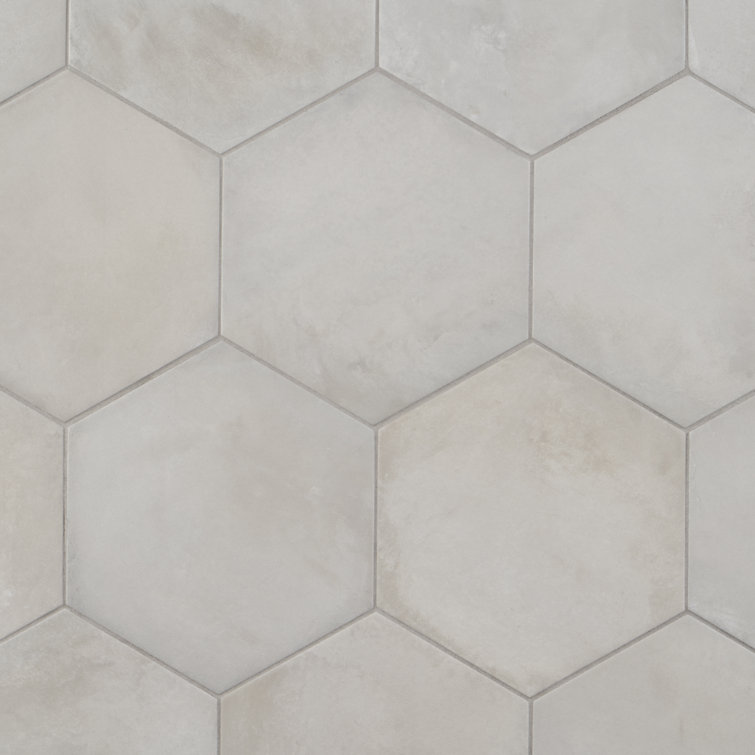 Matte Gray Hexagonal Porcelain Floor and Wall Tile, 8.5 x 9.84 in