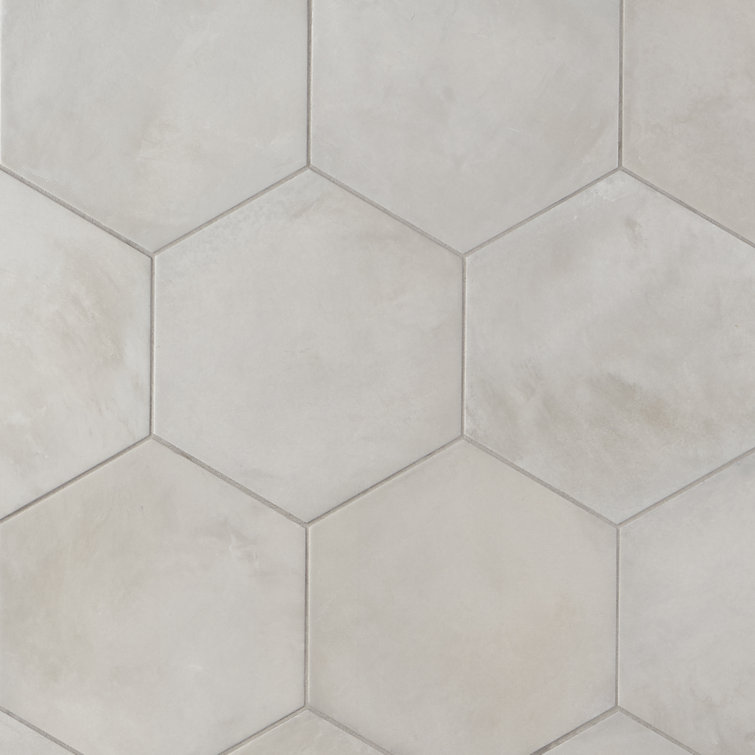 Matte Gray Hexagonal Porcelain Floor and Wall Tile, 8.5 x 9.84 in