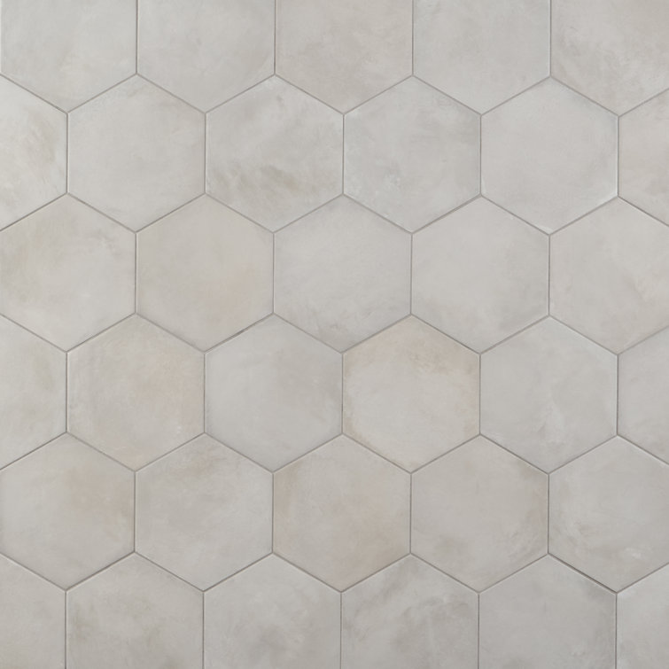 Matte Gray Hexagonal Porcelain Floor and Wall Tile, 8.5 x 9.84 in