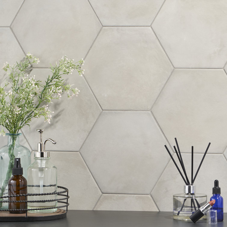 Matte Gray Hexagonal Porcelain Floor and Wall Tile, 8.5 x 9.84 in