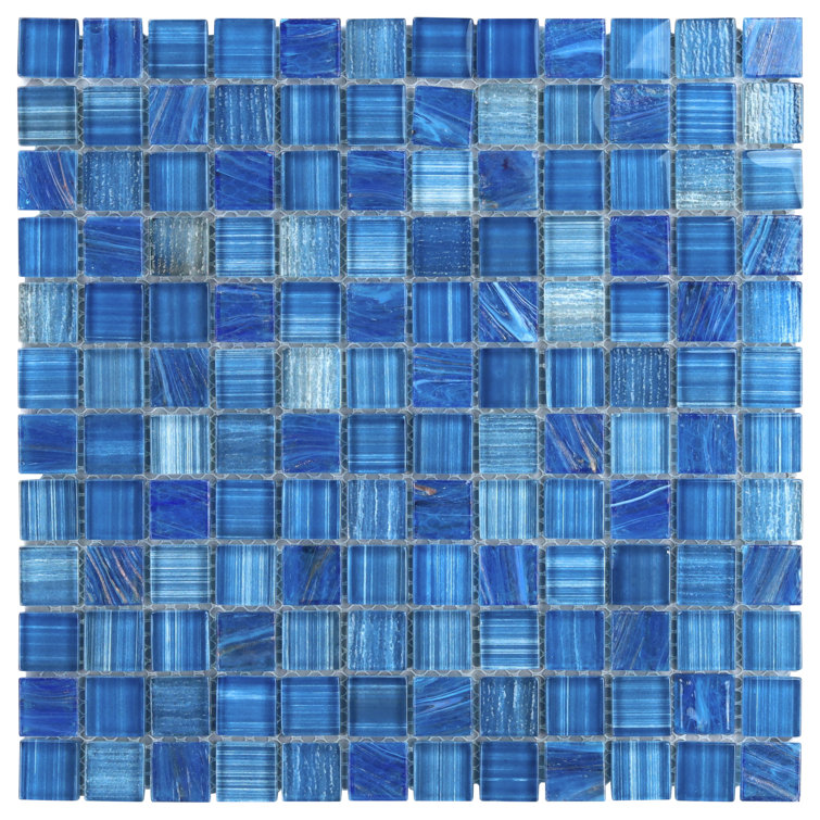 Toluca 12" x 12" Blue Polished Glass Mosaic Tile