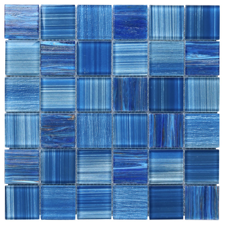 Toluca 12'' x 12'' Polished Blue Glass Mosaic Tile