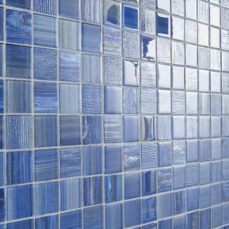 Toluca 12'' x 12'' Polished Blue Glass Mosaic Tile