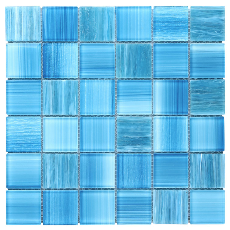 Toluca 12'' x 12'' Polished Blue Glass Mosaic Tile